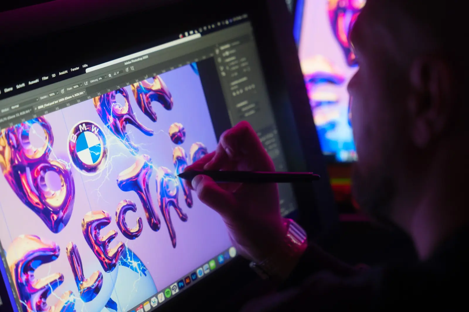 The Born Electric lettering being drawn on a pen display