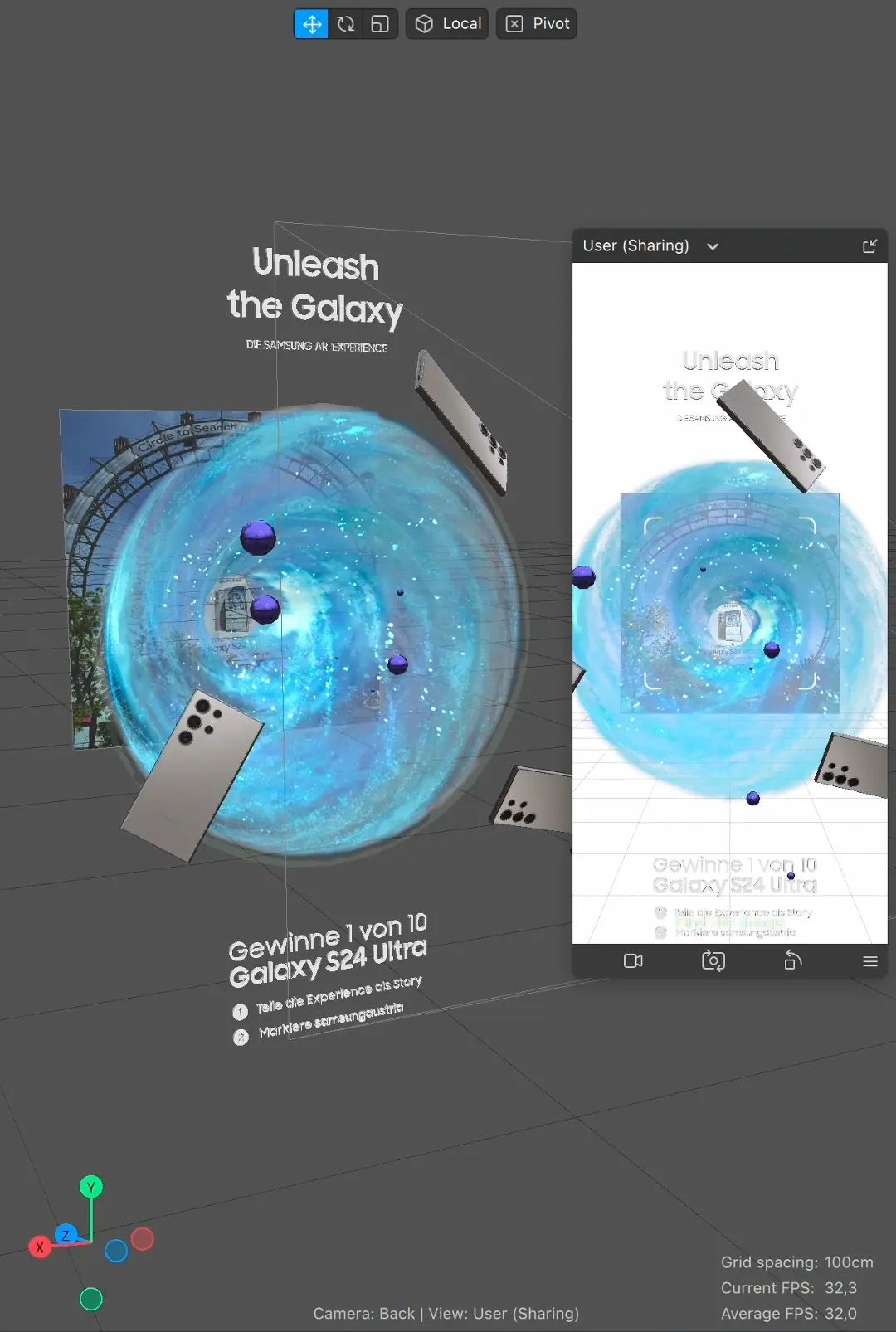 Scene setup of the galaxy layer in the AR editor